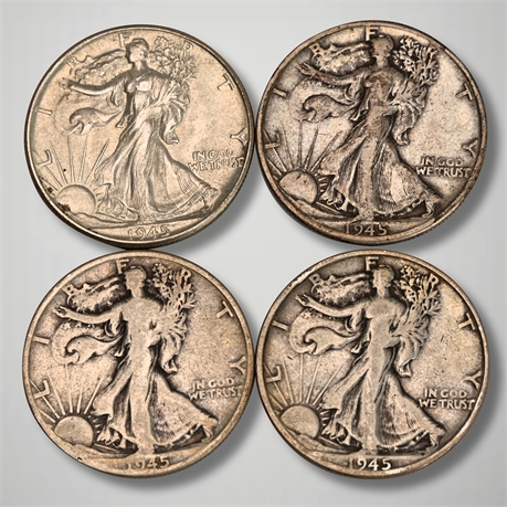 (4) 1945 Walking Liberty Silver Half Dollars