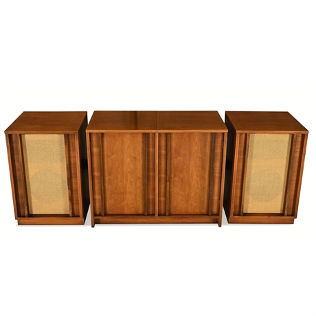 Mid-Century Walnut Stereo Console Cabinet w/ Sanyo Components