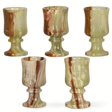 Set of Five Vintage Onyx Stone Goblets