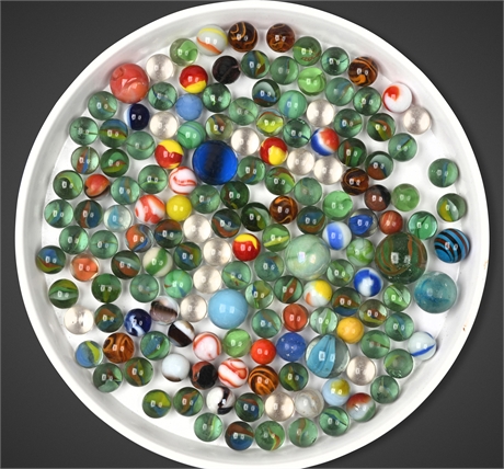156 Vintage Glass Marbles – Swirls, Cat’s-Eyes & Colorful Shooters