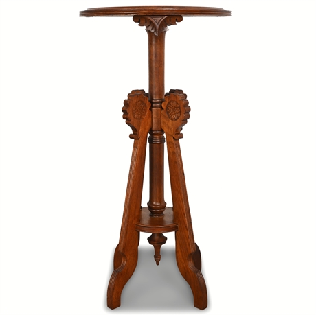 Eastlake Victorian Round Mahogany Pedestal Plant Stand Parlor Side Table