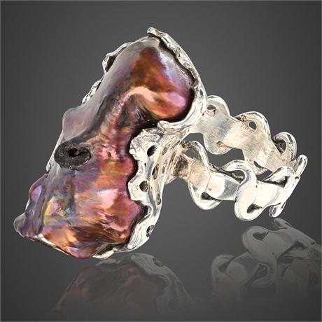 Sterling Silver Lg Baroque Freshwater Pearl Cocktail Ring — .925, Sz 8.5