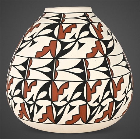 Tigua Pottery Jar by Gloria Holguin, Hand-Coiled & Painted, 1987