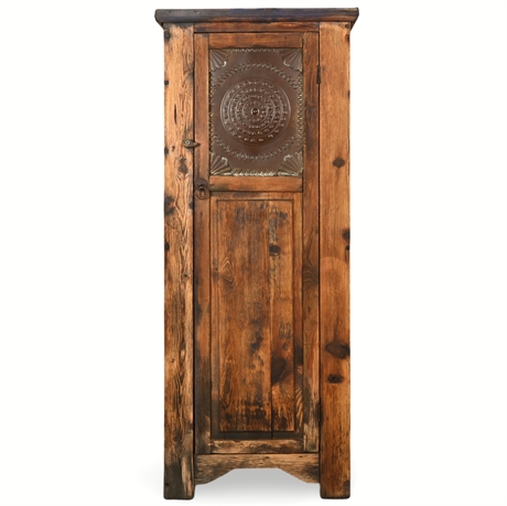 Rustic Solid Wood Cabinet with Copper-Accented Door Panel