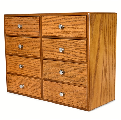 Oak 8-Drawer Desktop Chest – Divided Top Drawers, Wall Mountable
