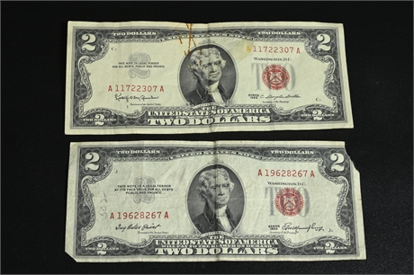 (2) Red Seal  $2 Dollar Bills 1953-1963
