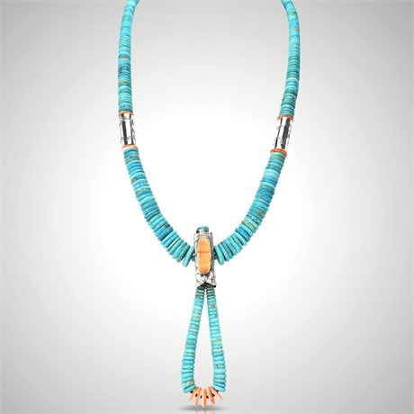 Alice Platero (Navajo) Rolled Turquoise Jacla Necklace