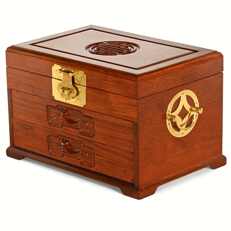 Chinese Rosewood Lidded Chest with Felt Lined Dovetailed Drawers