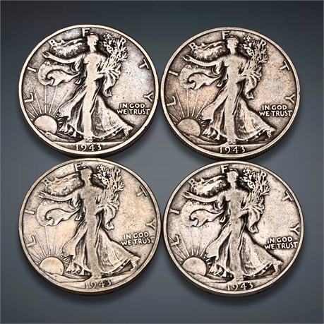 1943 (4) Walking Liberty Silver Half Dollars