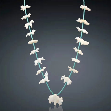 Zuni White Buffalo Fetish Necklace