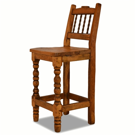 Rustic Bar Stool with Iron Accent