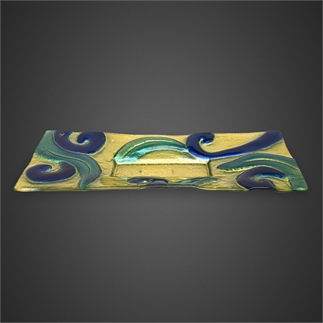 I Vetri di Nennella Italian Fused Glass Wave-Motif Centerpiece Gold Leaf Tray