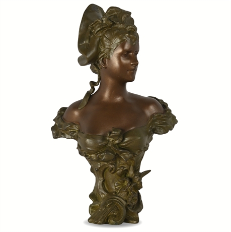 Late 19th-Century French Art Nouveau Spelter Bust – Belle Époque Era