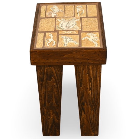 Artist-Made Ceramic Tile and Wood Table