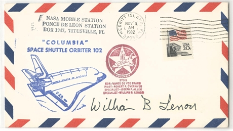 STS-5 Columbia Space Shuttle Cover Signed by Astronaut William B. Lenoir, 1982