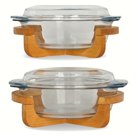 Pair of Marinex Gailstyn Sutton Covered Casseroles with Teak Cradle