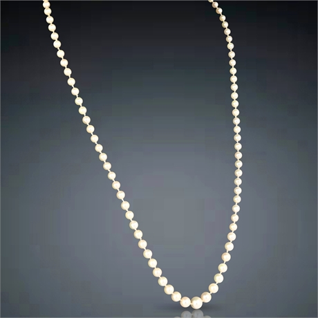 Vintage 22" Graduated Pearl Necklace – 14K Gold Clasp, Hand-Knotted