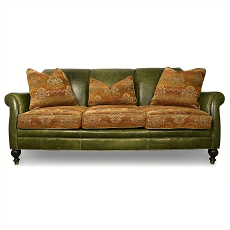 Whittemore-Sherrill Full-Grain Leather & Tapestry Sofa – 80" Handcrafted
