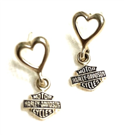 Harley Davidson 10K Heart and Logo Earrings