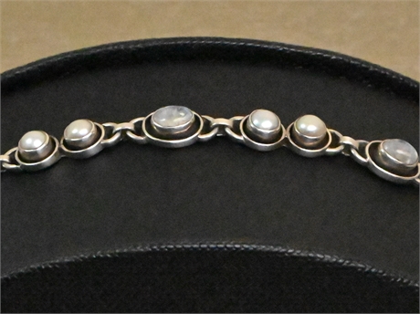 Sterling Pearl & Moonstone Bracelet