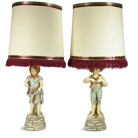 Mi-Century Hand Painted Table Lamps