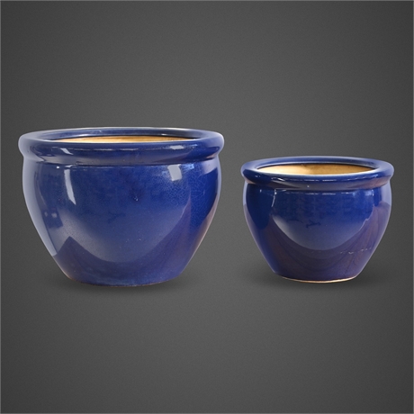 Pair of Cobalt Blue Glazed Ceramic Jardinière Planters