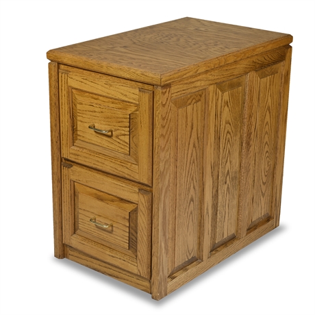 Solid Oak (2) Drawer Panel File Cabinet