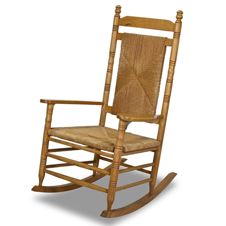 Vintage Oak Rush Seat Rocking Chair
