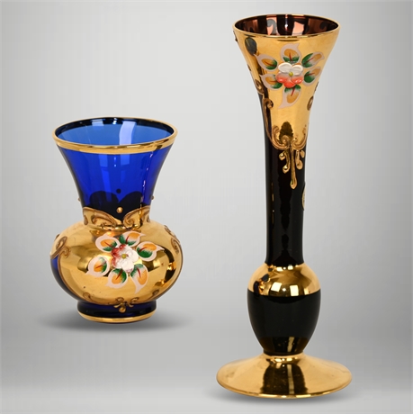 Murano Amethyst and Cobalt Bud Vases