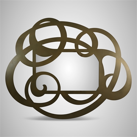Sculptural Scrolled Metal Wall Mirror in Bronze Tone Finish
