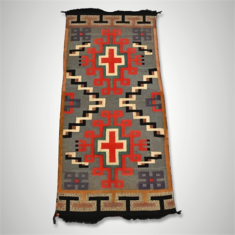 Navajo Germantown Saddle Blanket c.1890 — Spider Woman Crosses, Greek Key
