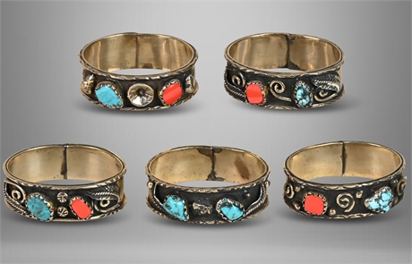 Nickel Silver Turquoise & Coral Napkin Rings