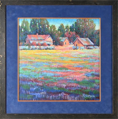 Colorful Pastel & Acrylic Barn Landscape — Framed 25.5"