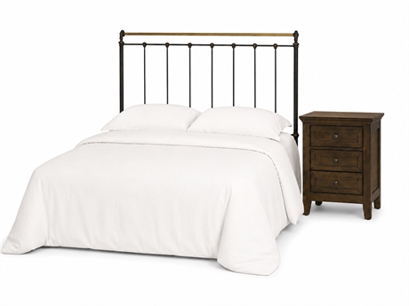 Iron & Brass Queen Headboard with 3-Drawer Side Chest