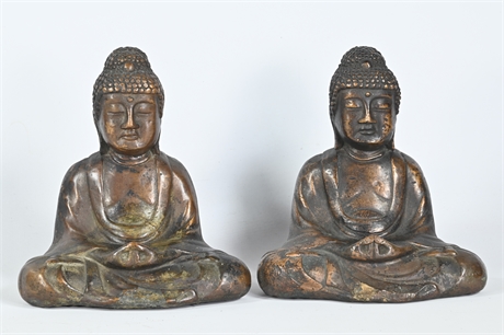 Pair Antique Meditating Buddha Sculptures
