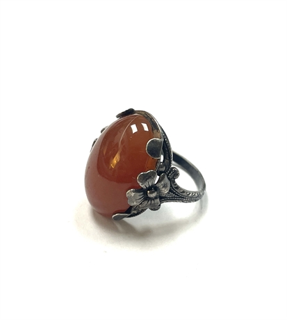 Antique Sterling Silver Ring with Orange Stone