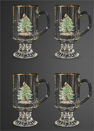 Spode Christmas Tree Irish Coffee Mugs – Set of 4, 5.5″ Tall, Gold Rim