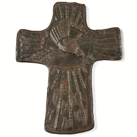 Pressed Steel Wall Cross Sculpture