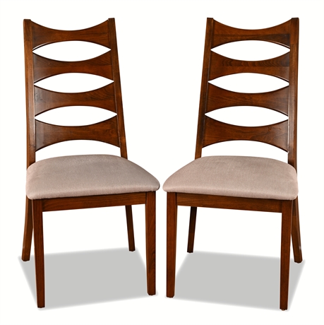 Pair of Contemporary “Cat’s Eye” Walnut Finish Dining Chairs – Mid-Century Style