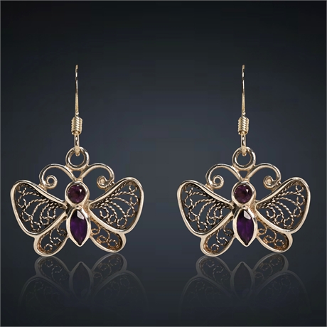 Sterling & Amethyst Butterfly Earrings