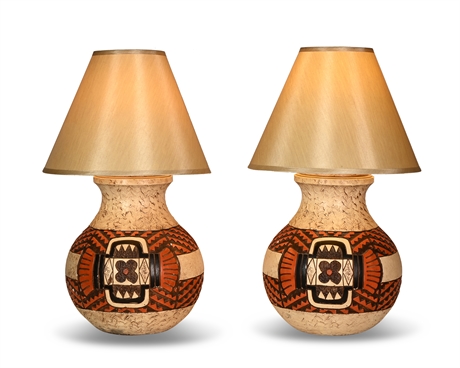 Pair Pueblo Pottery Style Lamps