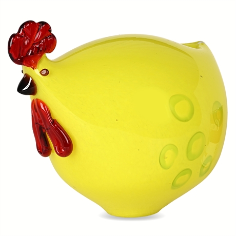 Murano Style Handblown Yellow Glass Rooster Sculpture – Red & Black Accents