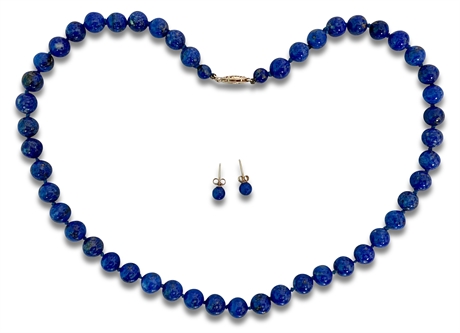 Vintage 18" Lapis Lazuli Necklace (8mm Beads) and Earrings (4mm Beads) Set