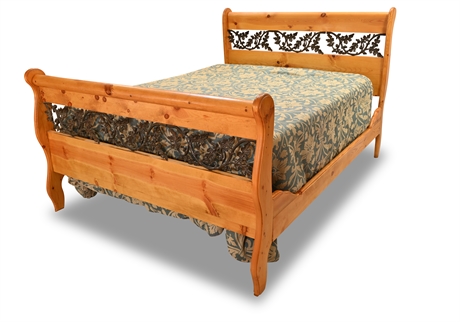 Solid Pine Queen Bed with Iron Inserts