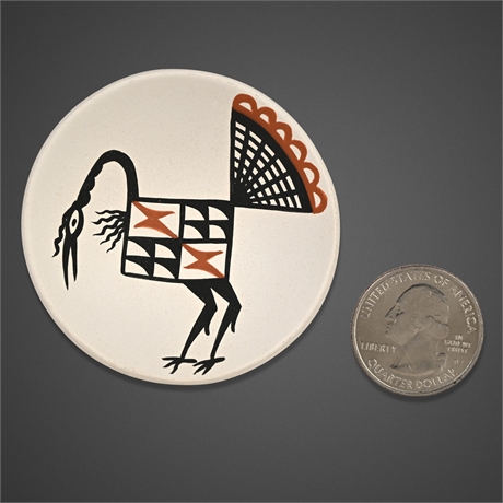 Bear Routzen Acoma Pueblo Miniature Dish — Bird Motif, Signed BR