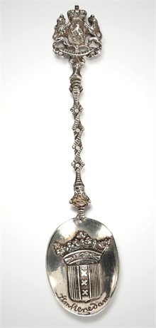 Antique Dutch 835 Silver Souvenir Spoon – Amsterdam Coat of Arms, Early 20th Cen