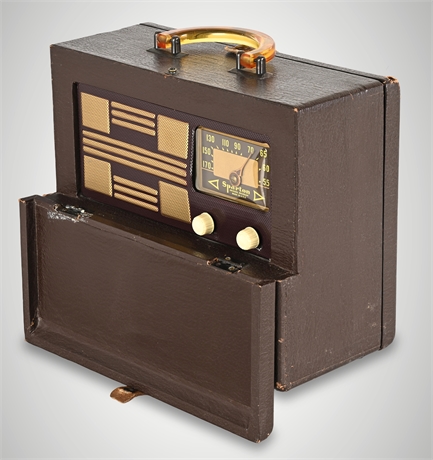 Sparton 6-06 Portable 6-Tube Radio — Lucite Handle, Original Docs