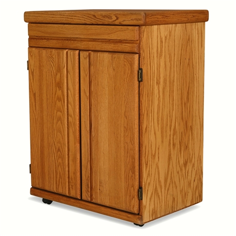 Orman Grubb Oak Micro Cart — Drawer, Adjustable Shelf, Casters