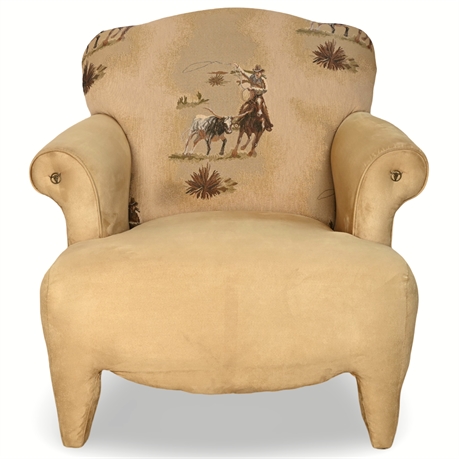 Cowboy-Themed Armchair with Custom Upholstery and Brass Longhorn Accents