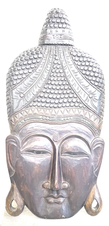 Large Wood Carved Buddha Head
